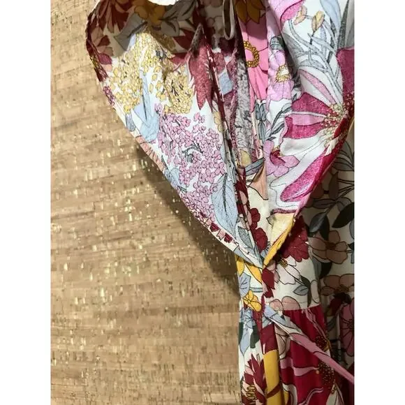 Umgee Pink Floral Dress V-Neck Flutter Sleeve Peasant Cottagecore Small Back Tie - Picture 6 of 9